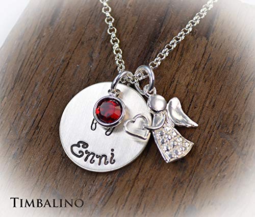 Taufschmuck, Taufkette mit Engel und Geburtsstein, mit Gravur - 5