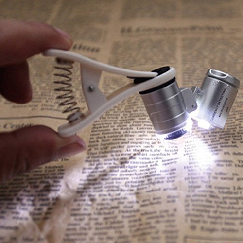 Microscopio - TOOGOO R 60X clip LED de la lupa de aumento de vidrio de telefono movil para microscopio portatil detector de dinero UV linterna universal plata reviews Microscopio - TOOGOO R 60X clip LED de la lupa de aumento de vidrio de telefono movil para microscopio portatil detector de dinero UV linterna universal plata