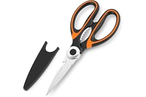 TUWONWA Ciseaux De Cuisine Professionnel Multiusage En Acier Inoxydable Noir Et Orange,Ciseau Cuisine en Acier Inoxydable Lame Tranchante Protège,Ciseau Cuisine Polyvalent Pour Viande, Volaille, Poisson