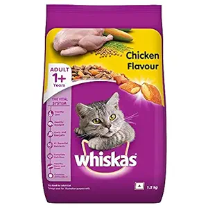 Whiskas Adult (+1 year) Dry Cat Food, Chicken Flavour, 1.2kg Pack