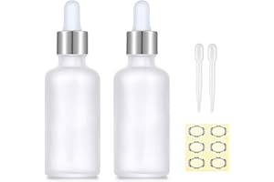 Apstaqeoo 2PCS 50ML Frosted Clear Glass Dropper Bottles - Empty Bottle with Pipette Refillable Sample Bottles Tincture Dropper Bottle Silver Cap for Essential Oil Aromatherapy Perfume Laboratory