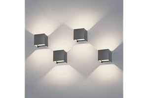K-Bright 4PCS 12W LED Appliques Murales, Lumière Haut et Bas, Angle de Faisceau Conception Réglable IP65,4000K Applique Murale Extérieure LED Blanc Naturel pour Salon Chambre Balcon, Gris Foncé