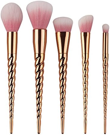 TimeSong New Arrived Unicorn Contour Brush 5pcs Professional Makeup Brush set Colorful spiral Make Up Brushes Blending Powder Foundation Cheek Brush For Foundation Eyebrow Eyeliner Blush Concealer Blending Brushes Cosmetic Beauty Kit (Rose Gold)