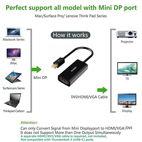 Mini Dispalyport zu HDMI Adapter,Teorder Mini DisplayPort auf HDMI Adapter (Thunderbolt) Konverter zu HDTV weibliches Kabel mit Audio Video Unterstützung für Apple MacBook, MacBook Pro, MacBook Air, iMac, Mac mini, Mac Pro, Microsoft Surface Pro, LenovoX1, DellXPS und Gerät mit DP Schnittstelle (schwarz) - 8