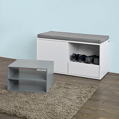 SoBuy® FSR37-W Sitzbank mit Sitzkissen Bettbank Schuhschrank Garderobenbank weiß BHT ca: 80x46x35cm - 6
