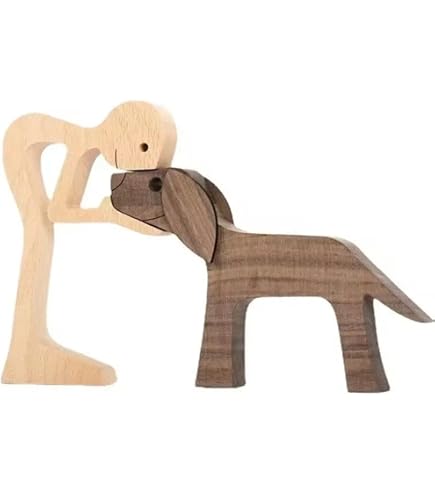 Statue In Legno Uomo E Cane - Scultura Handmade, Per Decorazione Casa O Ufficio - Foto 3