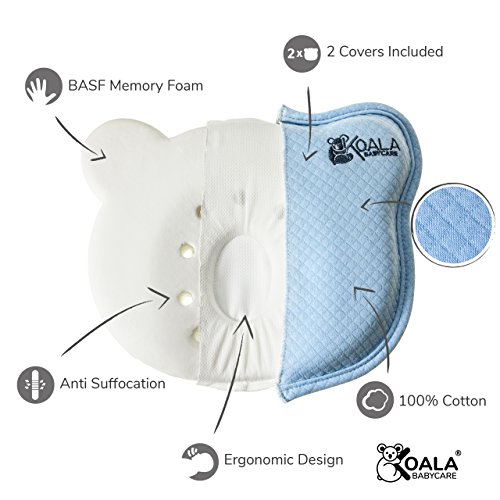 Orthopädisches Plattkopf Babykissen mit zwei entfernbaren Bezügen beugt vor / heilt Plagiozephalie (Schiefschädel-Kopfform) | Babykopfkissen für die korrekte Kleinkind-Position, perfekt für den Kinderwagen, das Kinderbett oder die Wiege – KoalaBabycare – Babykissen gegen Kopfverformung - 4