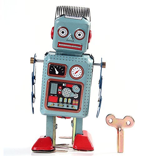 Retro Clockwork Wind Up Tin Robot Toy - No batteries required!
