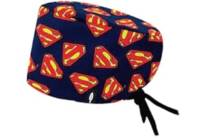 ROBIN HAT - Calot Chirurgien Femme et Homme | Cheveux Longs | Confortable, Ajustable, Respirant | 100% Coton Biodégradable | Soins de Santé, Médecins, Infirmiere, Dentiste | Taille Unique, Superman