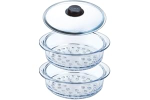 Pyrex - Paniers vapeur 20cm et son Couvercle avec bouton - Lot ou unité - Verre Borosilicate - Made in France (Double - 20 cm)