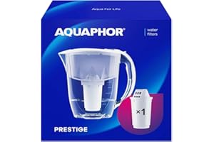 AQUAPHOR Wasserfilter Kanne Prestige Weiß inkl. 1 A5 Filter I Karaffe für 2,8l I Passt in die Kühlschranktür I Reduziert Kalk & Chlor I Tischwasserfilter I Praktische Filterkanne
