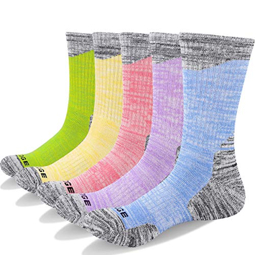 YUEDGE Lot de 5 Paires de Chaussettes de randonnée pour Le Trekking, Le Camping, Le Cyclisme, Le Tennis, la respirabilité, Le Anti-Slip, High Performance XL Blau/Lila/Grün/Hellgelb/Pink