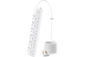 PARTH Surge Protected Extension Lead 10m Cable - 6 Plugs Extension Socket 10 Metre - Extra Long Heavy Duty Power Extension Cord with Switches/Wall Mounted Electric Surge Protection Extension Lead