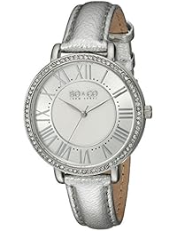 So y Co diseño de rayas de Nueva York para mujer reloj infantil de cuarzo con esfera analógica blanca y plateado correa de piel 5090,1