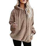 iHENGH Damen Winter Jacke Dicker Warm Bequem Slim Lässig Stilvoll Mantel Frauen mit Kapuze Sweatshirt warme Wolle Reißverschluss Taschen Baumwolle Parka Coat