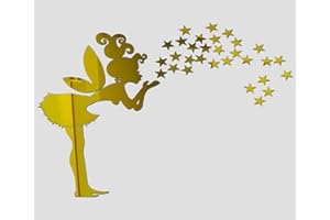 Uhat 3D Acrylic Mirror Wall Stickers Fairy Stars Self-Adhesive Mural Decals Wallpaper DIY Kids Bedroom Deco (Gold)
