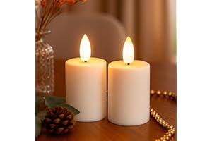 ‎IDEEN MIT HERZ Ideen mit Herz LED-Kerzen mit Echtwachsbeschichtung | 2 Stück | cremefarben | Weihnachten | warmweiß | realistischer Flammen-Effekt | Timer-Funktion | batteriebetrieben (glatt)
