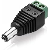 conecto, Hollow Plug Adapter, Low Voltage Adapter, 5.5 x 2.5 mm Barrel Plug to Two-Pole Terminal Block, Black