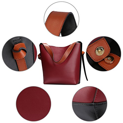 S-ZONE Frauen Farbblockierung Echtes Leder Schulter Beutel Handtaschen