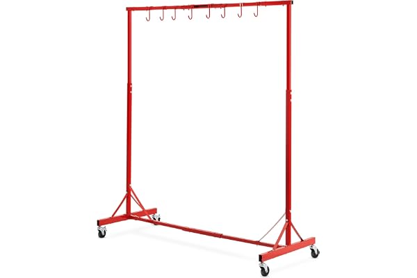 VEVOR Support à Peinture Carrosserie, Hauteur Réglable 1,5-2 m, Capacité de Charge 30 kg, 8 Crochets, 4 Roues Pivotantes, pour Séchage de Peinture Automobile, Ateliers de Réparation, Garage, Rouge