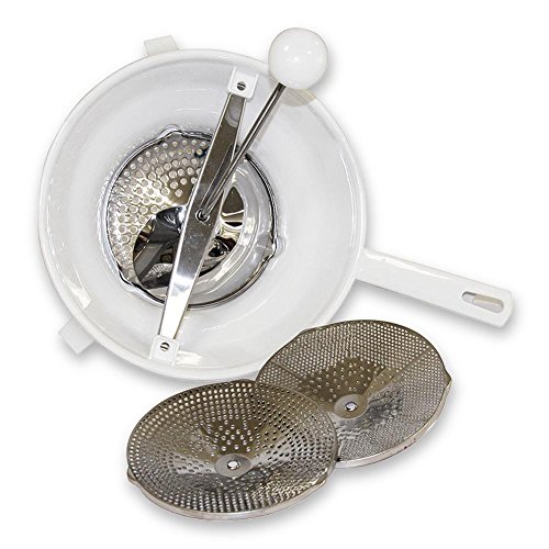 HC-Handel 930568 Passiermaschine mit 3 Einsätzen Edelstahl/Kunststoff 23,5 x 9 cm silber/weiß