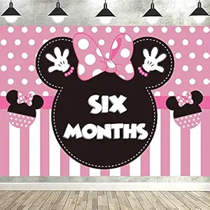 7x5FT Minnie Six Months Photography Backdrop Minnie Half Birthday Photo Background Minnie 6 Months Pregnant/100 Days Birthday Baby Shower Party Supplies Photo Studio Props Decorations Banner