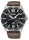 Seiko Herren Analog Solar Uhr mit Leder Armband SNE487P1