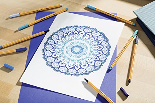 STABILO 8850-6 Fineliner – Point 88 – 50er Metalletui – 47Farben, 2x Blau, Rot, Schwarz - 6