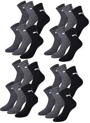 Puma 12 pair Puma Sport Socken Short Crew Tennis Socks Gr. 35 - 49 Unisex, Socken & Strümpfe:43-46, Farben:207 anthracite / grey