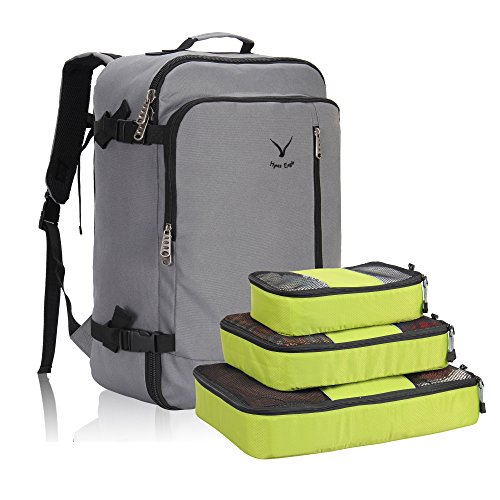 Preisvergleich Produktbild Veevan Damen Herren Flugzugelassen Reisegepack Handgepäck Rucksack Handgepäckkoffer 38 Liter Grau und 3pcs Packtasche