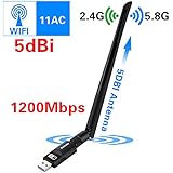 Elekele Wlan Stick 1200Mbit/s, 5dBi Antenne, Dualband(5.8G/866Mbps + 2.4G/300Mbps) Wireless USB Wifi Adapter, 802.11 ac/n/g/b/a USB Wifi Dongle für Windows 10/8.1/8/7/XP/Vista/MAC OS/Linux 2.6