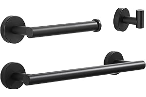 Hoomtaook Porta Asciugamani Bagno Nero da Parete Porta Salviette da Bagno Portasciugamani Set Accessori Bagno 4 in 1 Portasciugamani Libero Porta Carta Igienica Pugno Superficie Installazione Nero