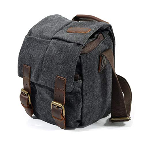 vianber, Lona Vintage Fotografía Bolso Bandolera Resistente al Agua Cámara Bolsa de Cámara SLR con Dos Inter Layer Pad para SLR Cámara Gris Oscuro