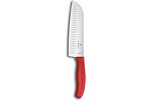 Victorinox Swiss Classic Coltello Santoku, Coltello in stile asiatico, Lama extra-affilata, Forma a bulbo, 17 cm, Acciaio inossidabile, Rosso