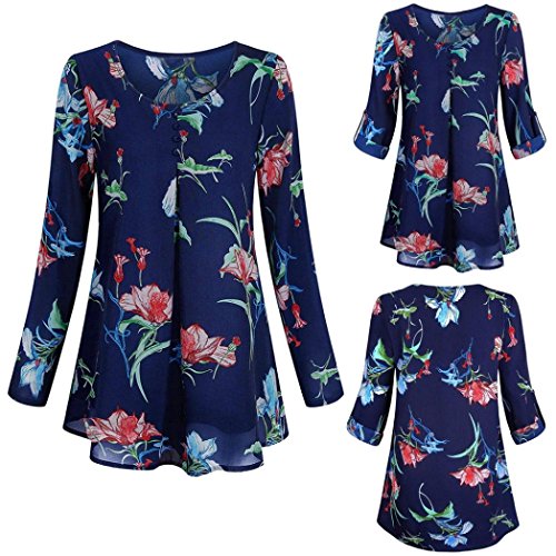 NPRADLA Womens 2018 Long Sleeve Printing Roll-Up O Neck Layered Casual Blouses Tops