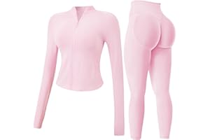 JN JANPRINT Women's 2pcs Gym Sets Tracksuit Sweatsuit Yoga Suit Long Sleeve Activewear Zip Up Top Workout Leggings Fitness Clothing