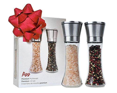 Design Salz und Pfeffermühle (2er-Set) mit einstellbarem Keramik-Mahlwerk – aus Edelstahl – Auch geeignet als Salzmühle und Gewürzmühle - 2