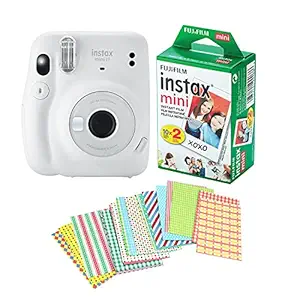 Fujifilm Instax Mini 11 Camera with 20 Fuji Instant Films and Quality Photo Stickers (Ice White)