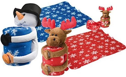 Grazioso Peluche a forma di renna o di pupazzo di neve che abbraccia coperta plaid in pile