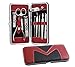 WoneNice Stainless Steel Nail Care Personal Manicure & Pedicure Set, Leather Travel & Grooming Kit, Tool Clipper-Black&Red--Clippers Set 10 in 1
