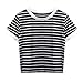 Produktbild Frau Striped Kurzes Exposed Nabel Hemd EUZeo Frauen Teenager Mädchen Rose Gestreifte Lose Kurzarm Sommer Crop T-Shirt Tunika Tops Bluse Sommer Sale Oberteile Sport Party Pullover (S, Schwarz)