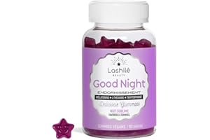 Lashilé Beauty - Compléments Alimentaires - Good Night - Sommeil - Cure 1 mois - 60 Gummies - Fabrication Française - Mélatonine 1,9mg, L-Théanine, Typtophane