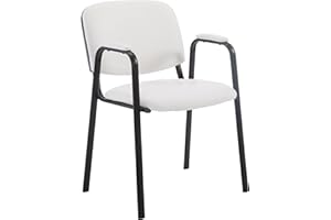 CLP Chaise De Visiteur Ken Pro Similicuir I Accoudoirs Rembourrés I Siège De Salle D'Attente I Piètement en Metal, Couleur:Blanc