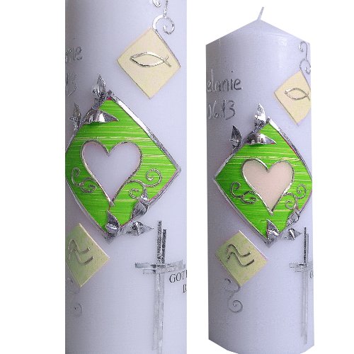 Taufkerze Kommunionkerze 200×70 Mädchen Junge Herz WASSER FISCH Mit Gott behüte Dich incl.Namen Datum alle Farben möglich ITP159 - 3