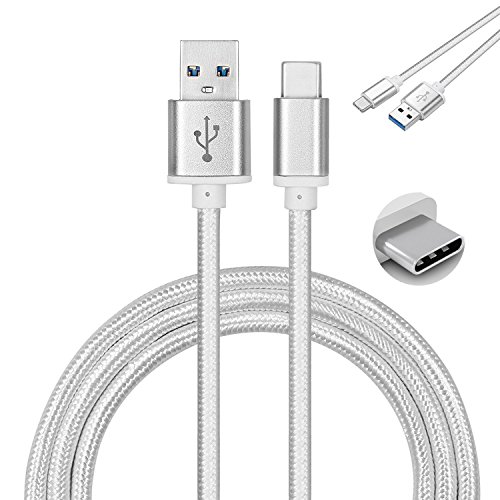Galaxy SuperStore Sony Xperia L1 Cable Tipo C 1M Cargador Tipo C Trenzado de Nylon Cable USB Type C - Plata [Conectores de Metal] [USB-C a USB A]