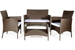 VERDELOOK Caprera, Salotto da Giardino in polyrattan, 1 Divano, 2 poltrone e Tavolo Marrone