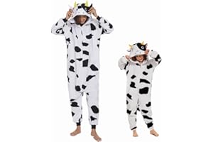 RandWind Pyjamas Onesies Cosplay Unisexe Animaux Halloween Costume Combinaison(Kid Cow-140)