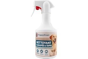 PUPPYKLEAN Spray nettoyant enzymatique chiens et chats 500 ml – élimine taches et odeurs d’urine, vomi, litière & poils – nettoyant textile, canapé & tapis - biodégradable sans javel, fabriqué en France