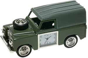 THE EMPORIUM MINIATURE CLOCKS Landrover Miniature 4WD Green Novelty Collector's Table Clock 0475
