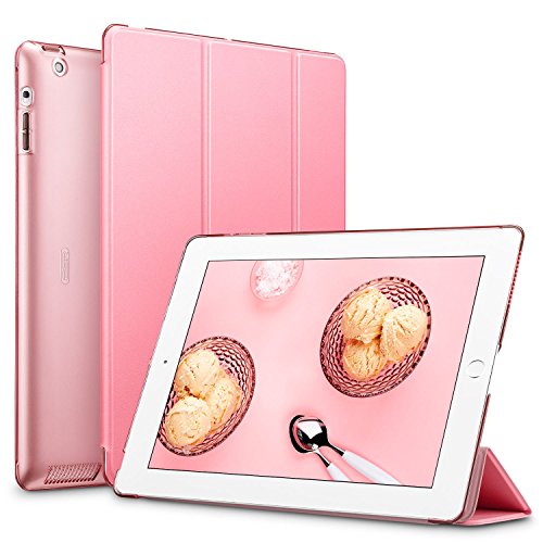iPad 2 / 3/ 4 Hülle, ESR® Yippee Series Auto Aufwachen/Schlaf Funktion Wickelfalz PU Ledertasche mit Durchschaubar Rückseite Schutzhülle für iPad 2 3 4 (Rosa)